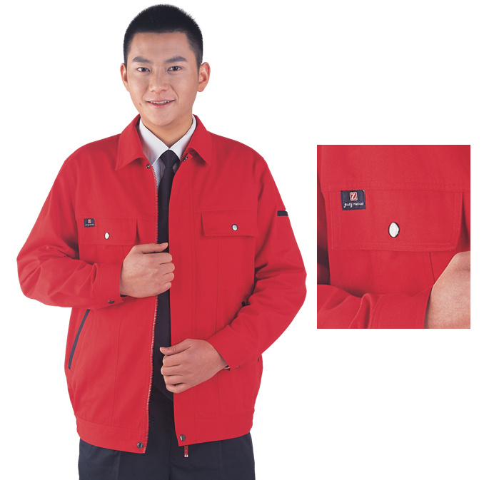廈門(mén)工作服-絲光厚細(xì)紋大紅拼藏藍(lán) 休閑夾克